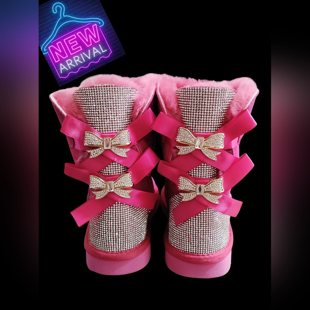 🎀🩷*HOT PINK* BLING RHINSTONES+CRYSTALS BOWS BOOTS 🩷🎀